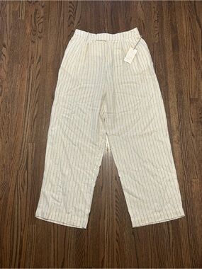 NWT A New Day Cream Pinstripe Linen Blend Wide Leg Pants Size 8